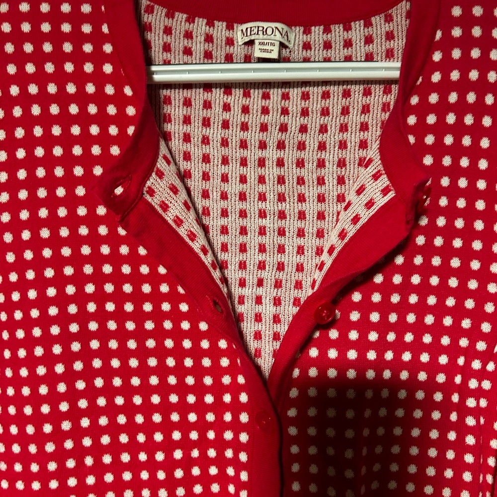 Merona size xxl button up sweater hot pink polka dot.